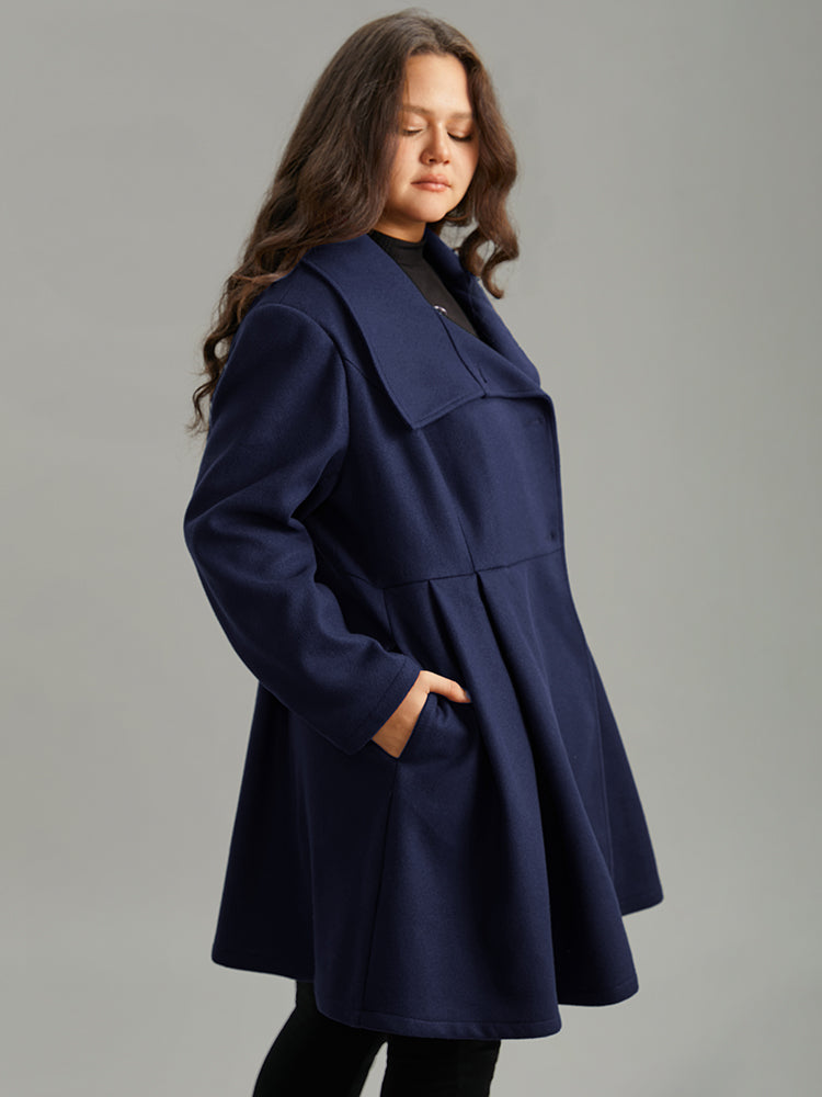 Stallia | Women’s plain button-up pocket asymmetrical lapel collar coat