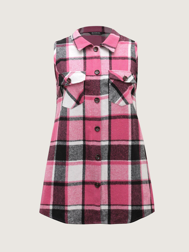 Kaitlyn | Women’s plaid flap detail sleeveless vest with button closure