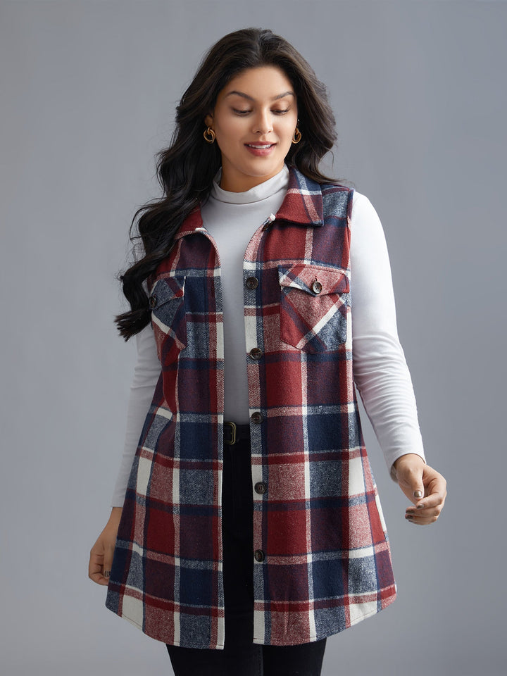 Kaitlyn | Women’s plaid flap detail sleeveless vest with button closure