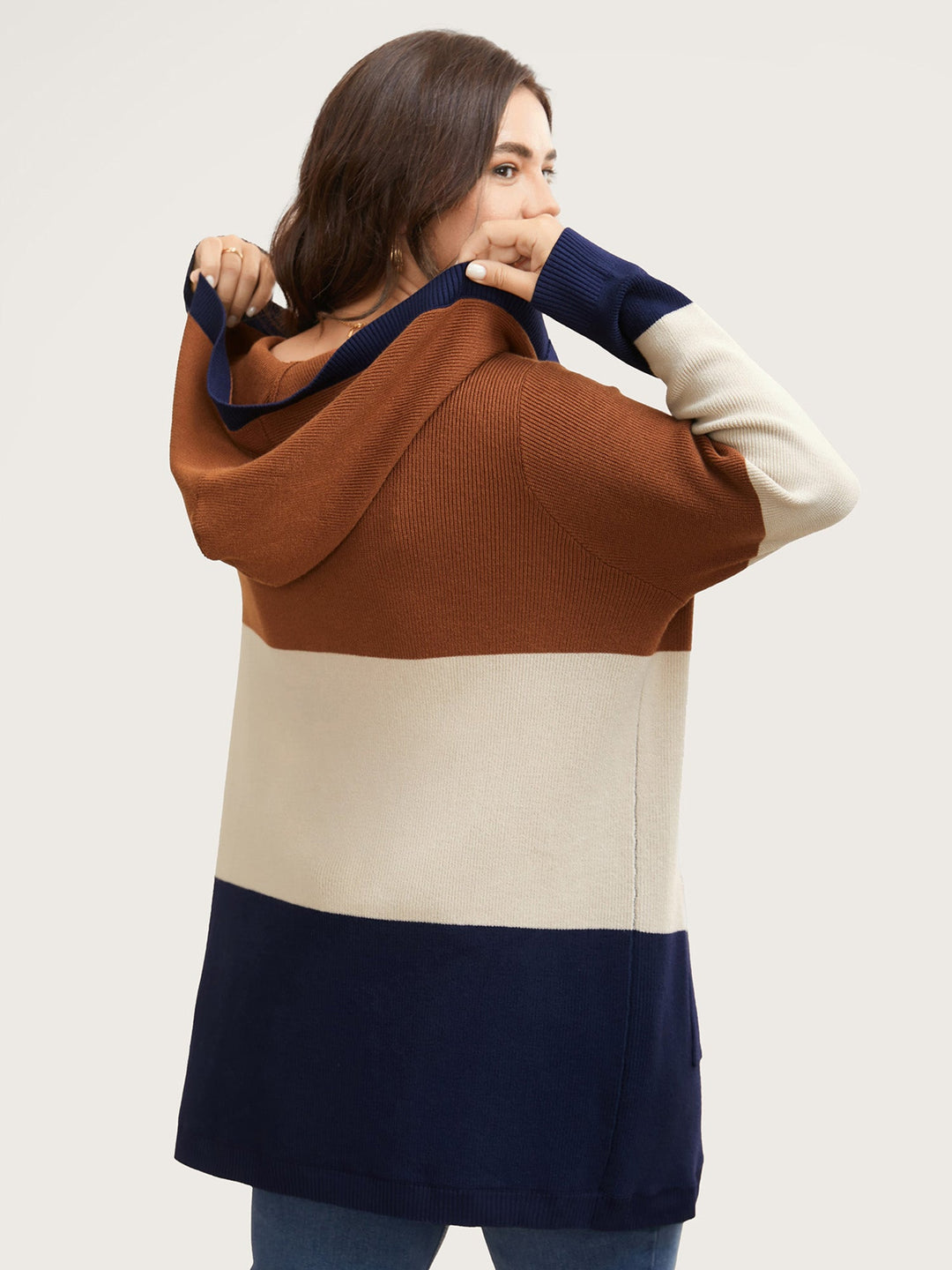 Gemma | Women’s color block hooded knit cardigan with patch pockets