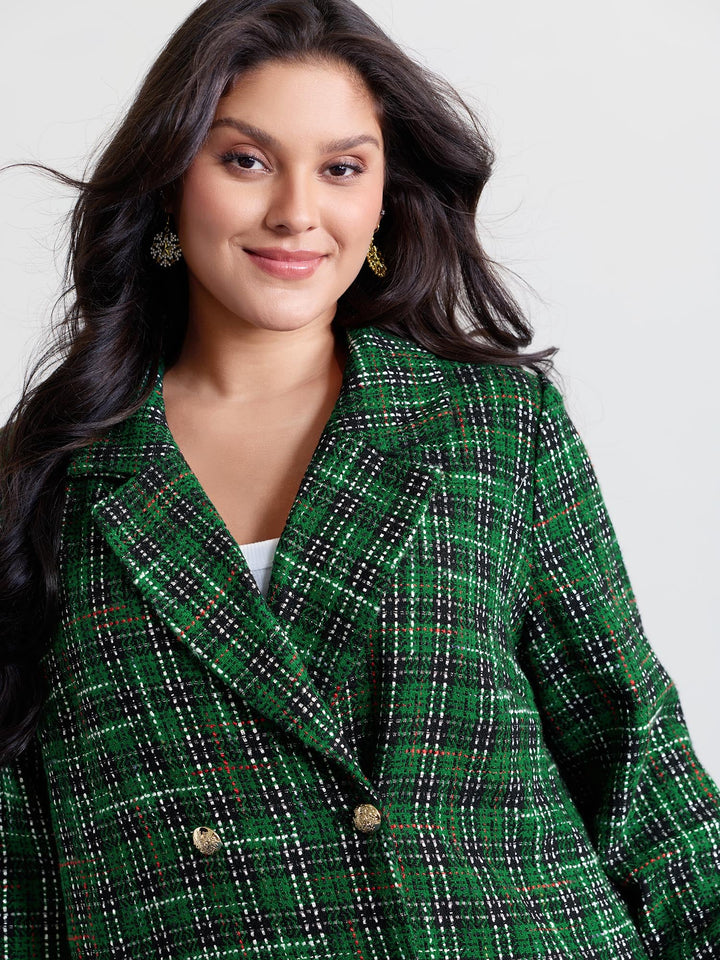 Winona | Women’s tweed plaid double button jacket