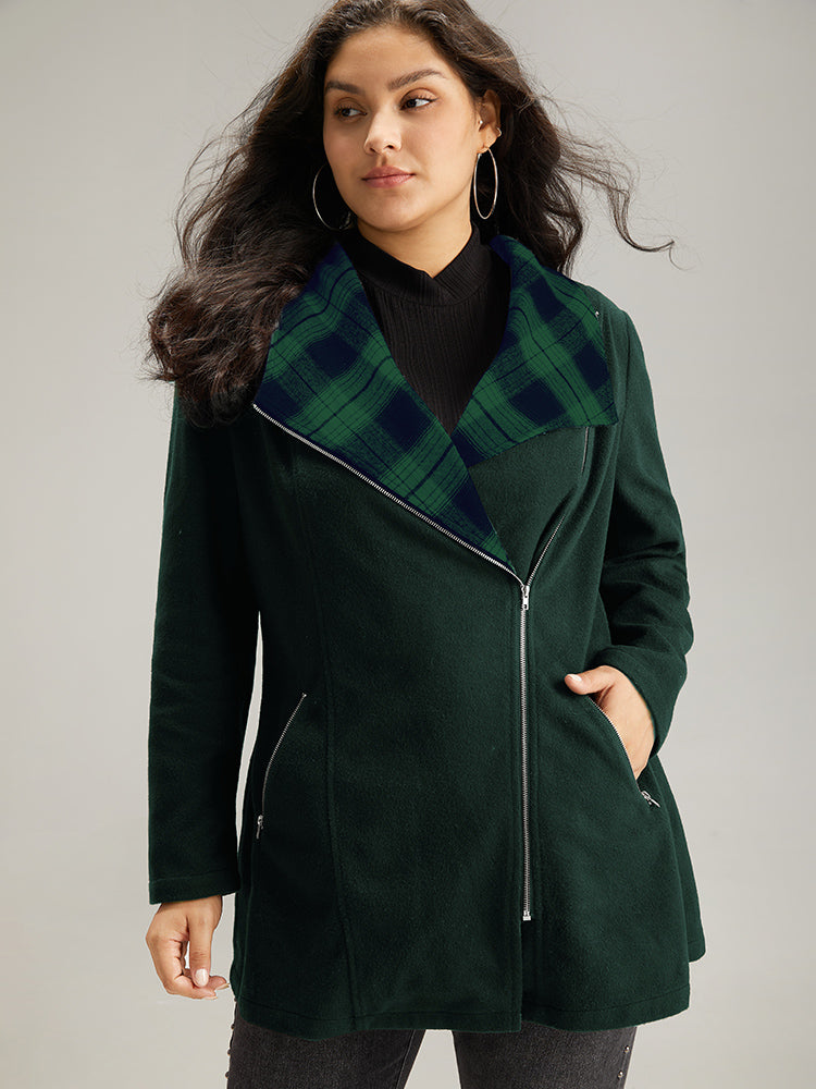 Lilly | Women's plaid patchwork lapel collar zipper coat
