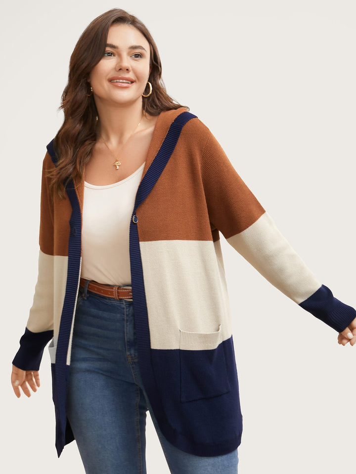 Gemma | Women’s color block hooded knit cardigan with patch pockets