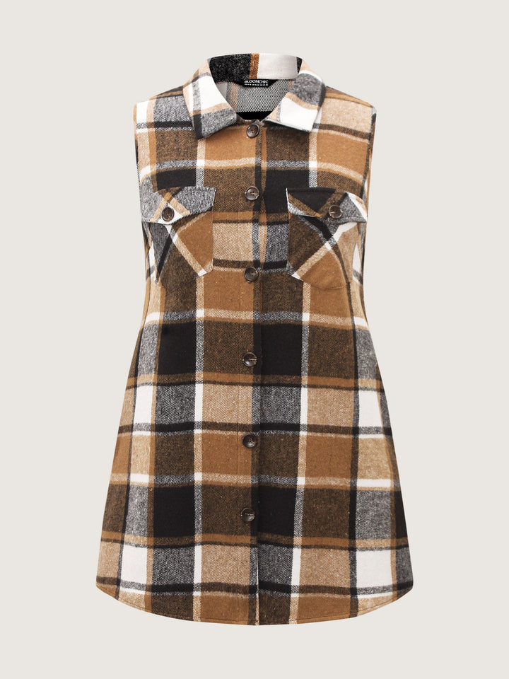 Kaitlyn | Women’s plaid flap detail sleeveless vest with button closure