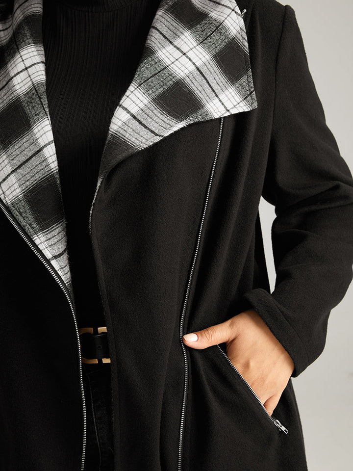 Lilly | Women's plaid patchwork lapel collar zipper coat
