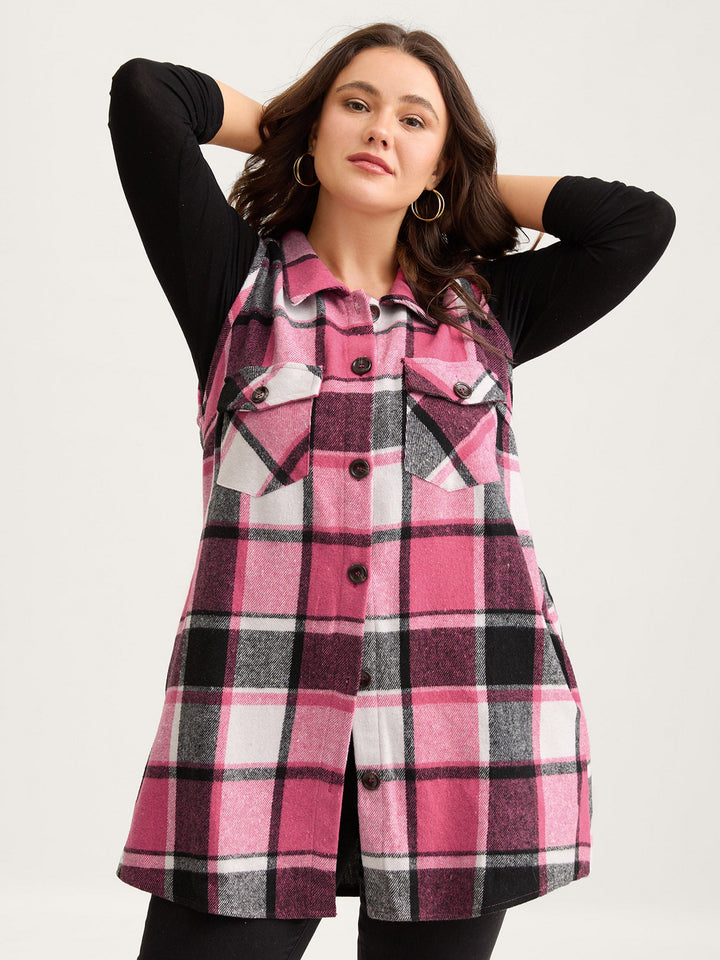 Kaitlyn | Women’s plaid flap detail sleeveless vest with button closure
