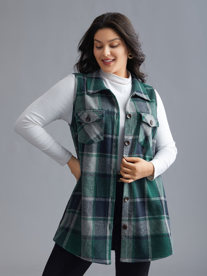 Kaitlyn | Women’s plaid flap detail sleeveless vest with button closure