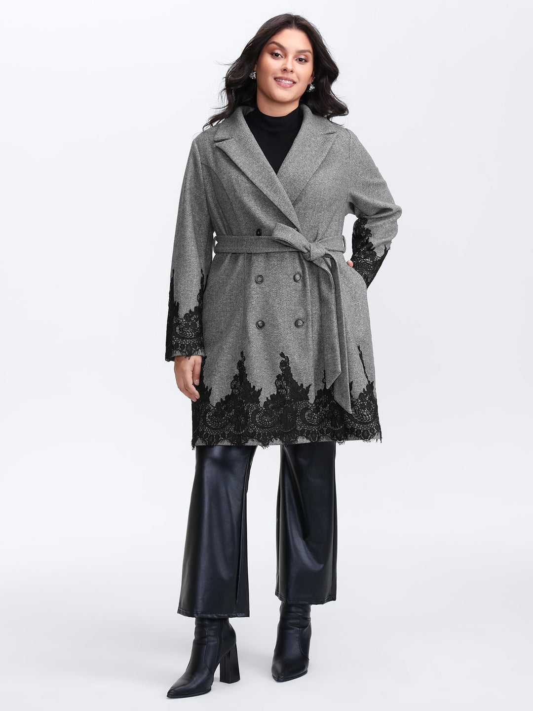 Vienna | Women’s color contrast belted lace coat