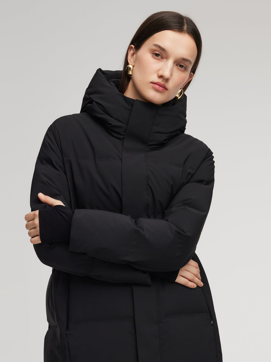 Corvyn | Women’s long hooded winter coat with a streamlined thermal silhouette
