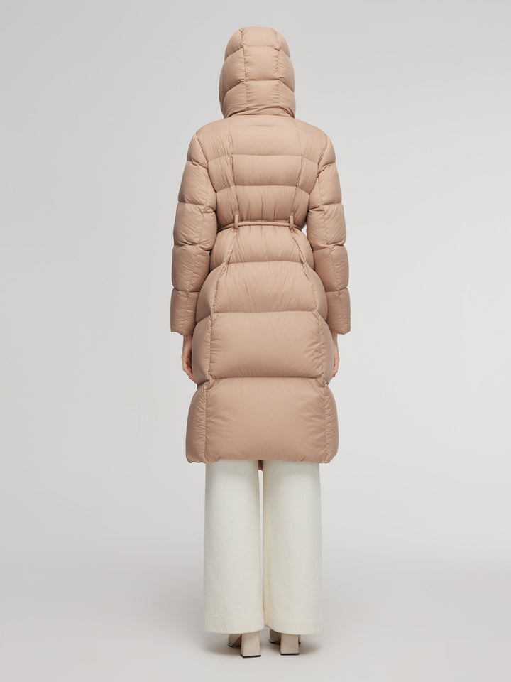 Alani | Women’s hooded long down coat with tie-string belt