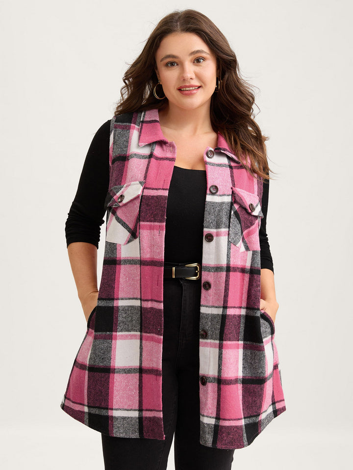 Kaitlyn | Women’s plaid flap detail sleeveless vest with button closure