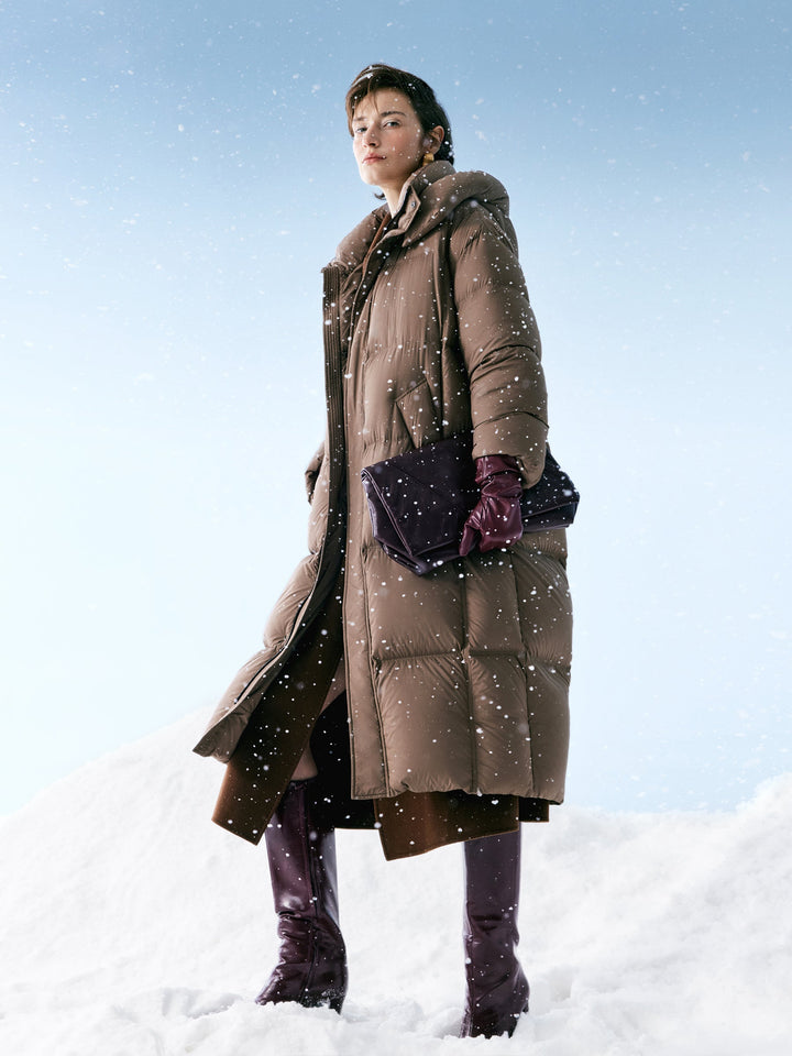 Marel | Women’s lightweight long winter coat with a sleek hooded silhouette