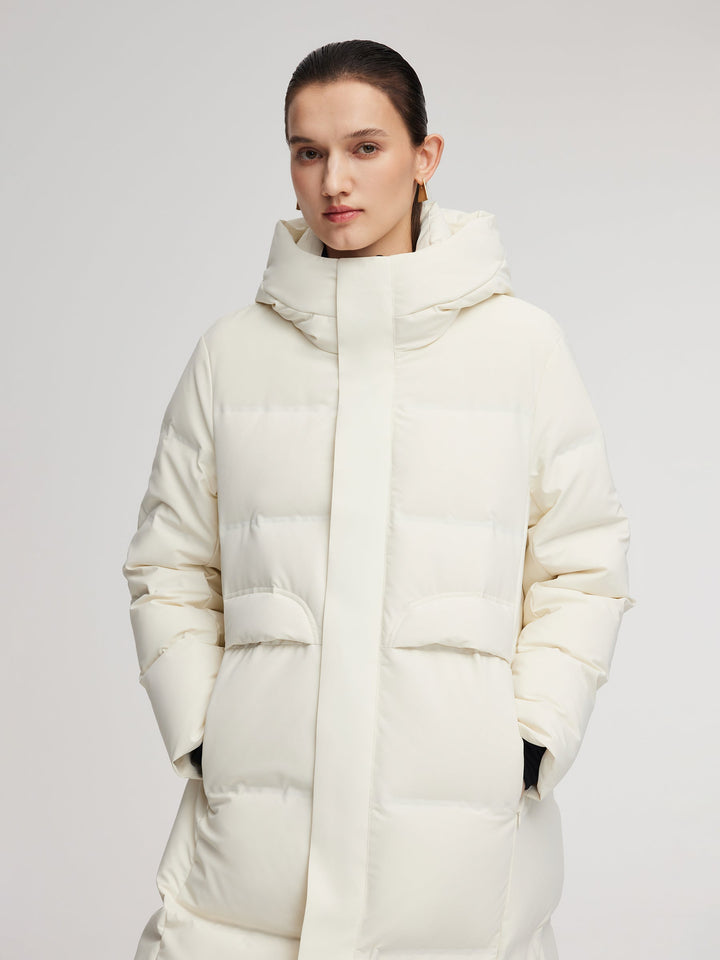 Corvyn | Women’s long hooded winter coat with a streamlined thermal silhouette