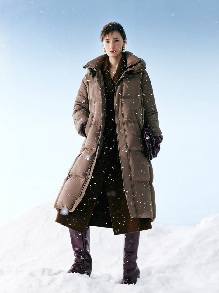 Marel | Women’s lightweight long winter coat with a sleek hooded silhouette
