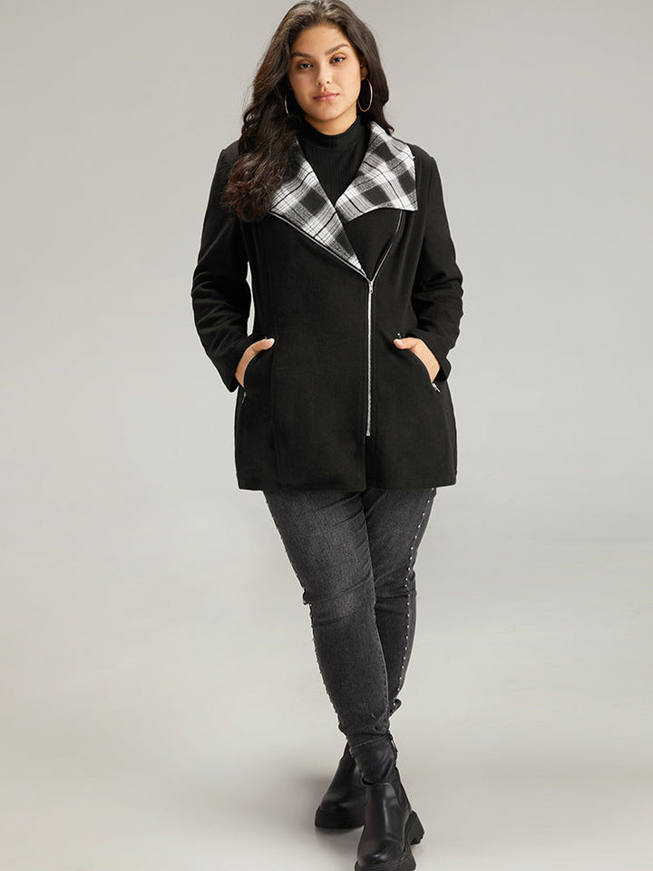 Lilly | Women's plaid patchwork lapel collar zipper coat