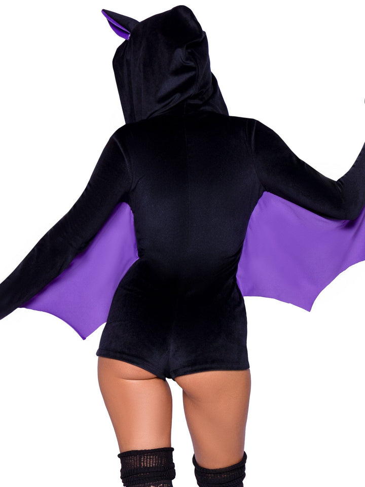 Dallas | Women’s plush velvet bat romper costume with wing sleeves