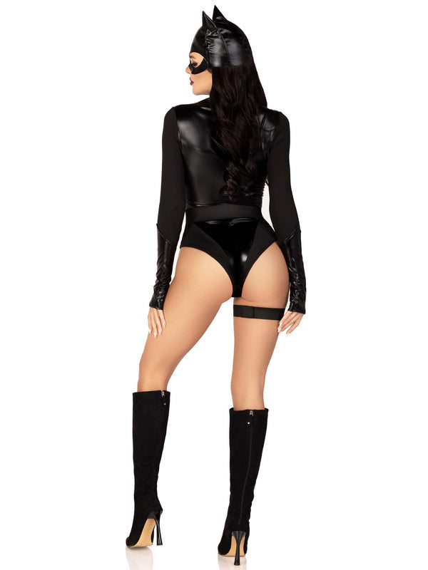 Solemn | Women’s 3-piece catsuit costume set with bodysuit, belt, and skull cap