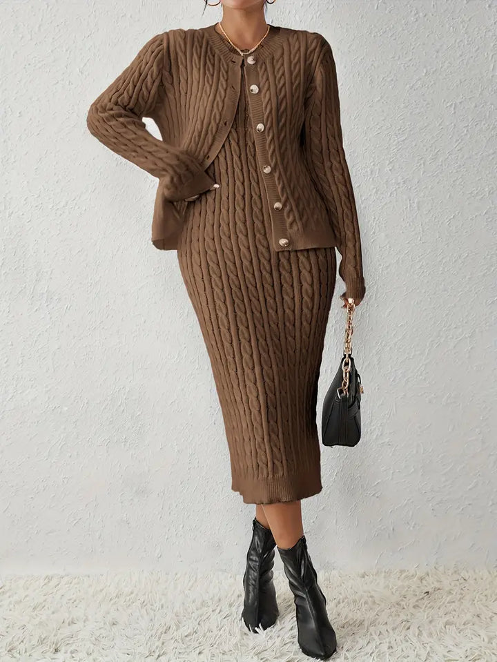 Came | Women’s two-piece knitted cardigan set with longline layer and matching top