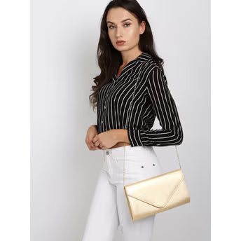 Lucy | Glossy gold envelope clutch & mini wallet chain set