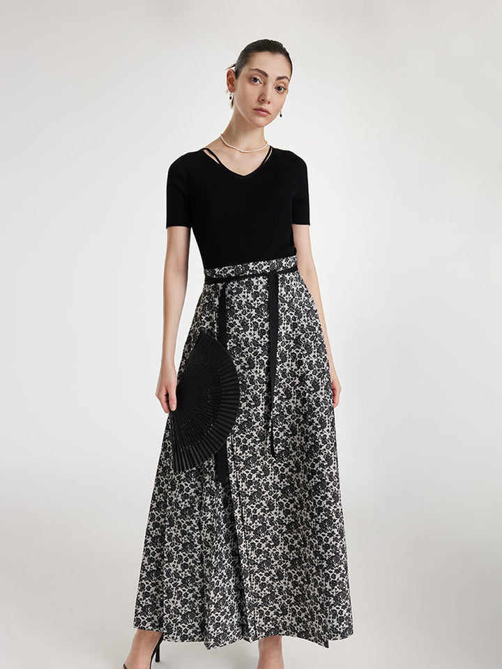 Gia | Women’s floral jacquard pleated A-line maxi skirt