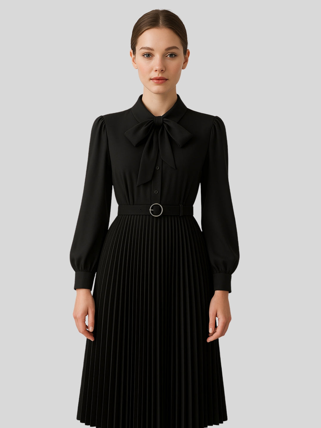 Beatrix | Women’s pleated A-line dress with irregular hem and slim fit