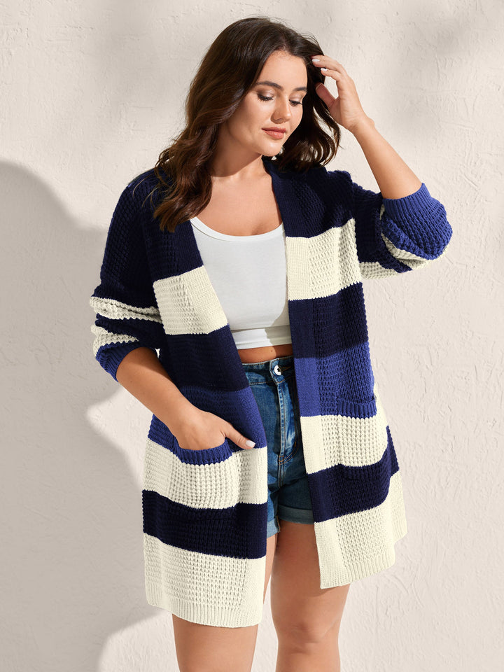 Olive | Women’s striped open-front knit cardigan
