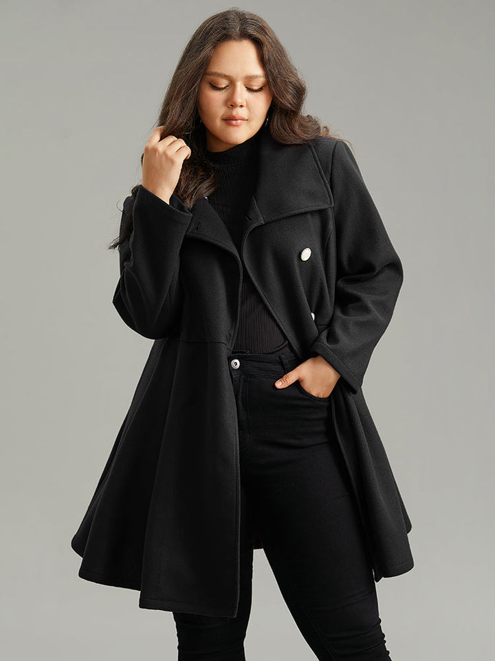 Stallia | Women’s plain button-up pocket asymmetrical lapel collar coat