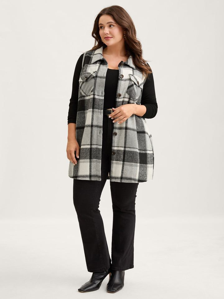 Kaitlyn | Women’s plaid flap detail sleeveless vest with button closure