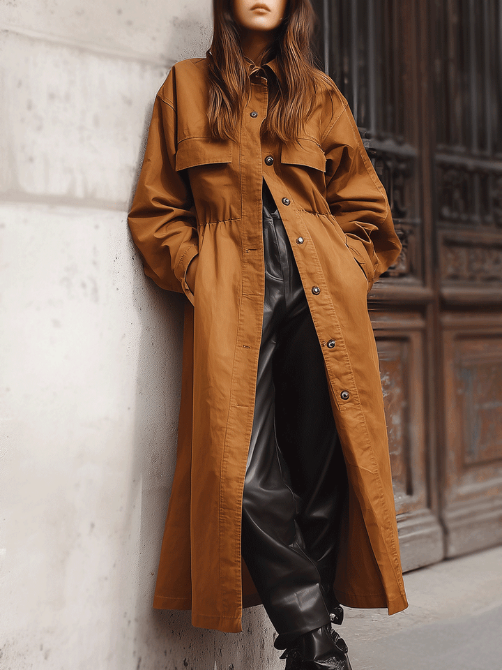 Dea | Women’s long button-up trench coat with retro utility design