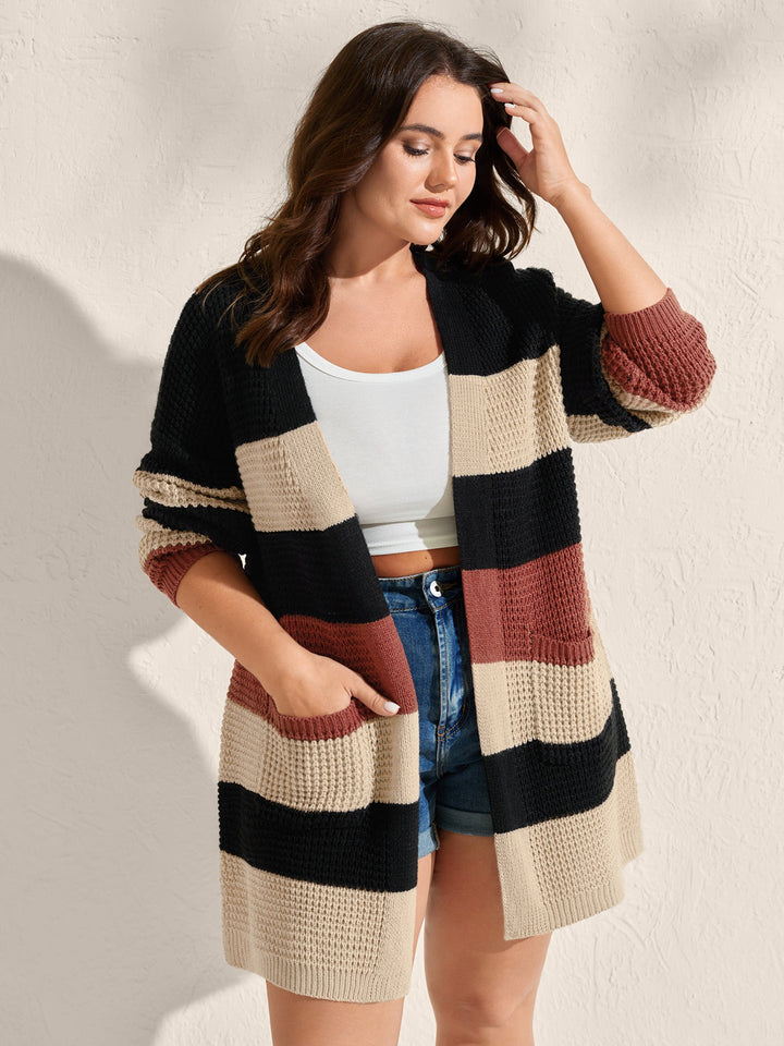 Olive | Women’s striped open-front knit cardigan