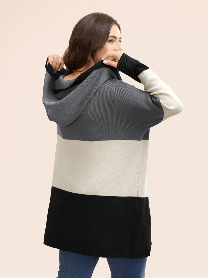 Gemma | Women’s color block hooded knit cardigan with patch pockets