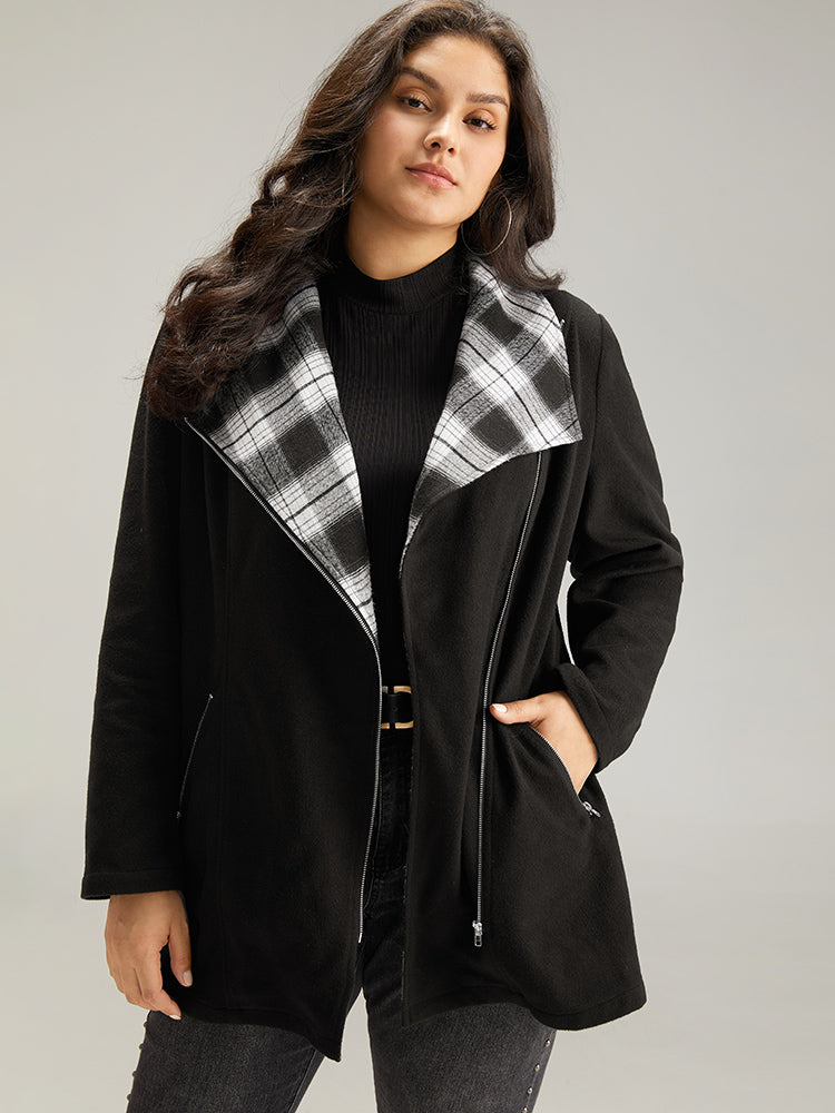 Lilly | Women's plaid patchwork lapel collar zipper coat