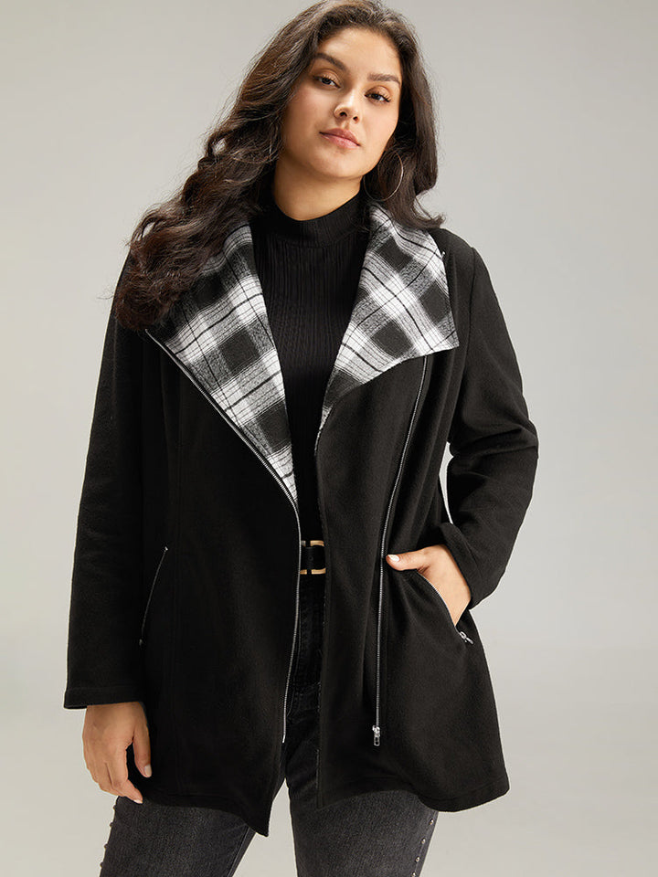 Lilly | Women's plaid patchwork lapel collar zipper coat