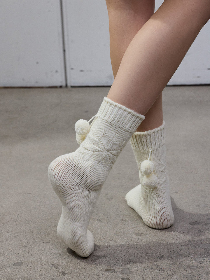Macie | Women’s wool blend ankle socks with pom-poms