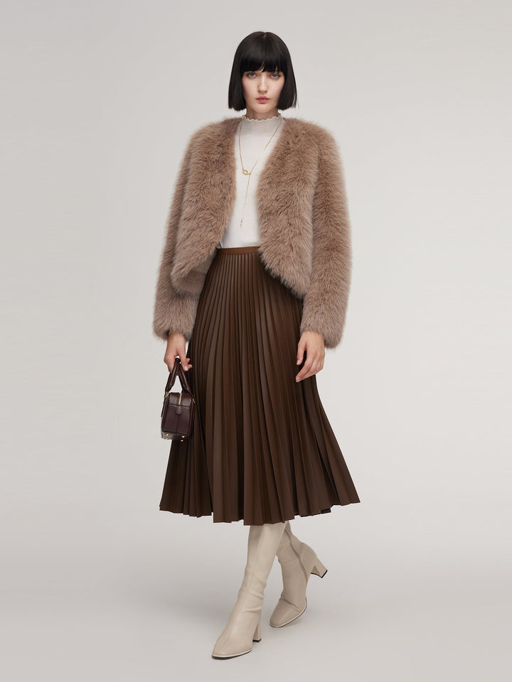 Dalynn | Women’s plush V-neck coat with a soft, structured cropped silhouette