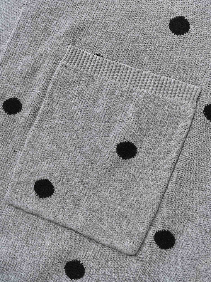 Reese | Women’s polka dot knit cardigan with patch pockets