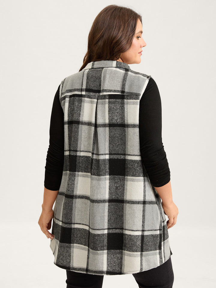 Kaitlyn | Women’s plaid flap detail sleeveless vest with button closure