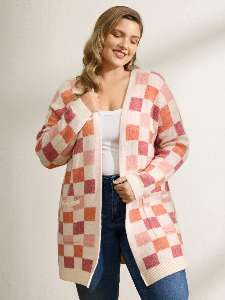Samina | Women’s checkered contrast knit cardigan