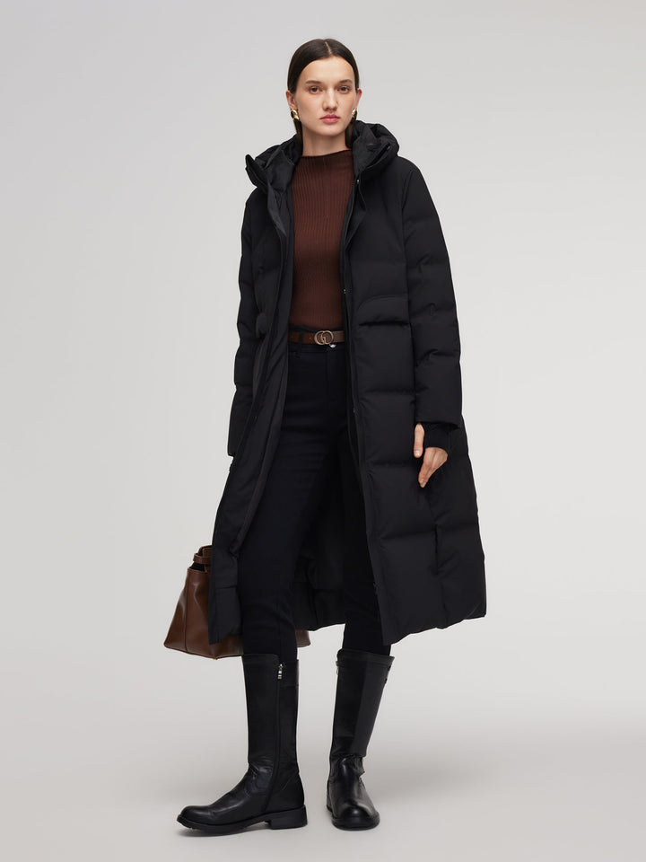 Corvyn | Women’s long hooded winter coat with a streamlined thermal silhouette