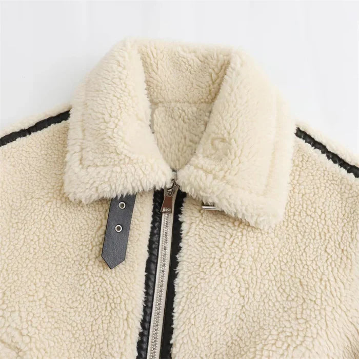 Annabelle | Women’s vegan sherpa jacket with leather accents
