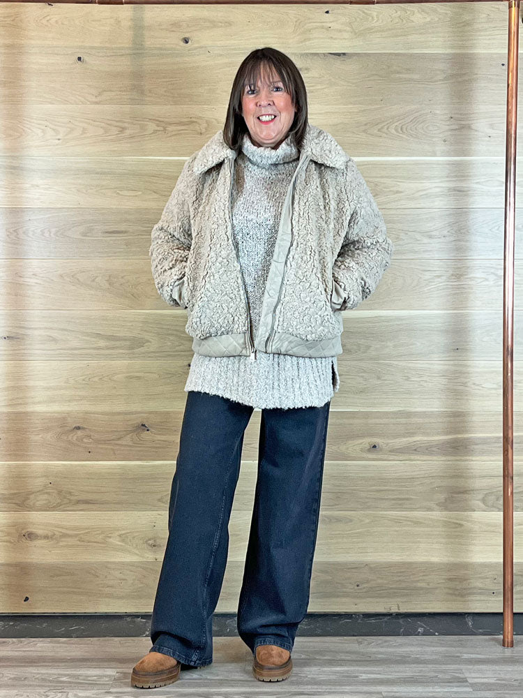 Kamila | Women’s faux shearling zip bomber jacket