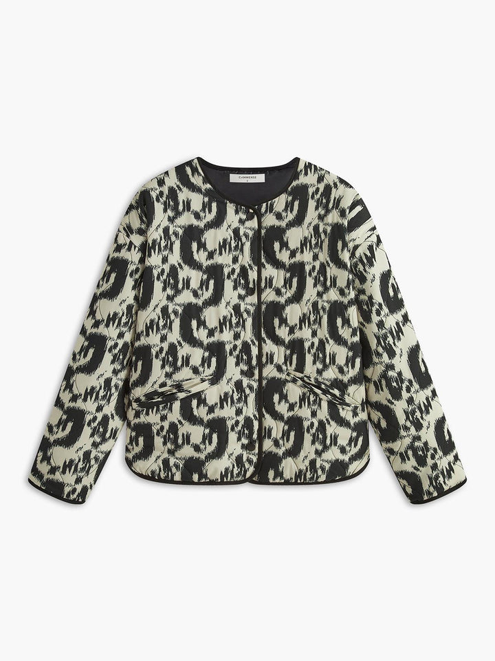 Dinna | Women’s printed woven jacket with pockets and round neckline