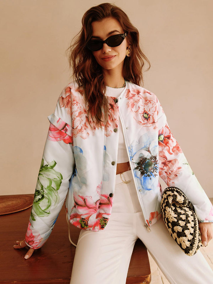 Shina | Women’s floral quilted jacket with button-up front