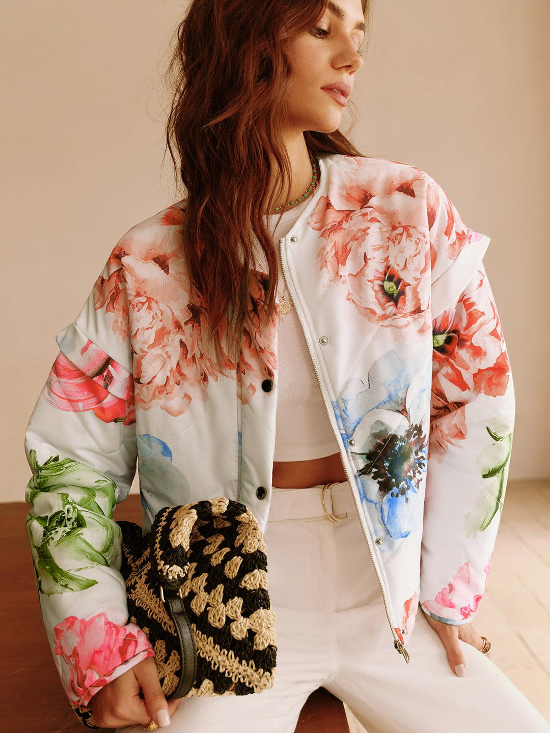 Shina | Women’s floral quilted jacket with button-up front