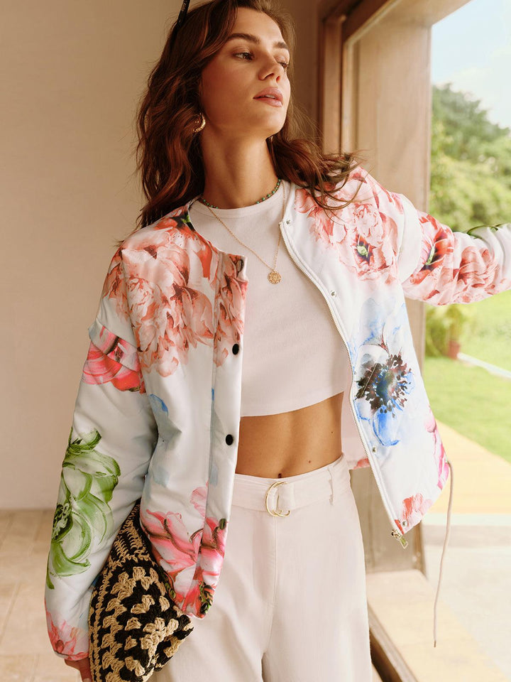 Shina | Women’s floral quilted jacket with button-up front