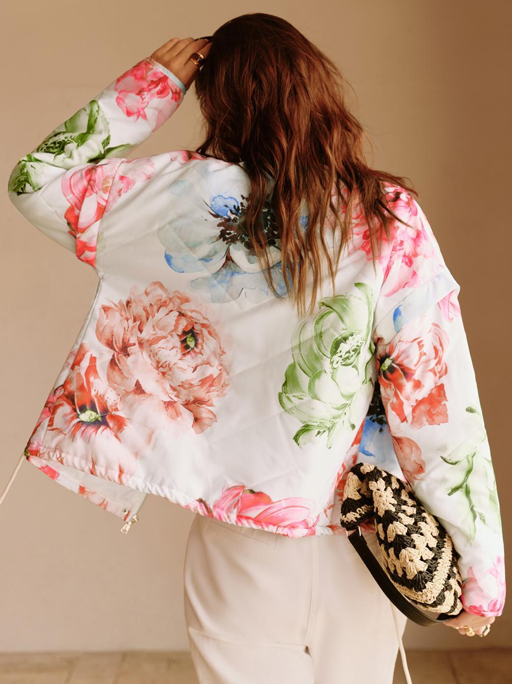 Shina | Women’s floral quilted jacket with button-up front