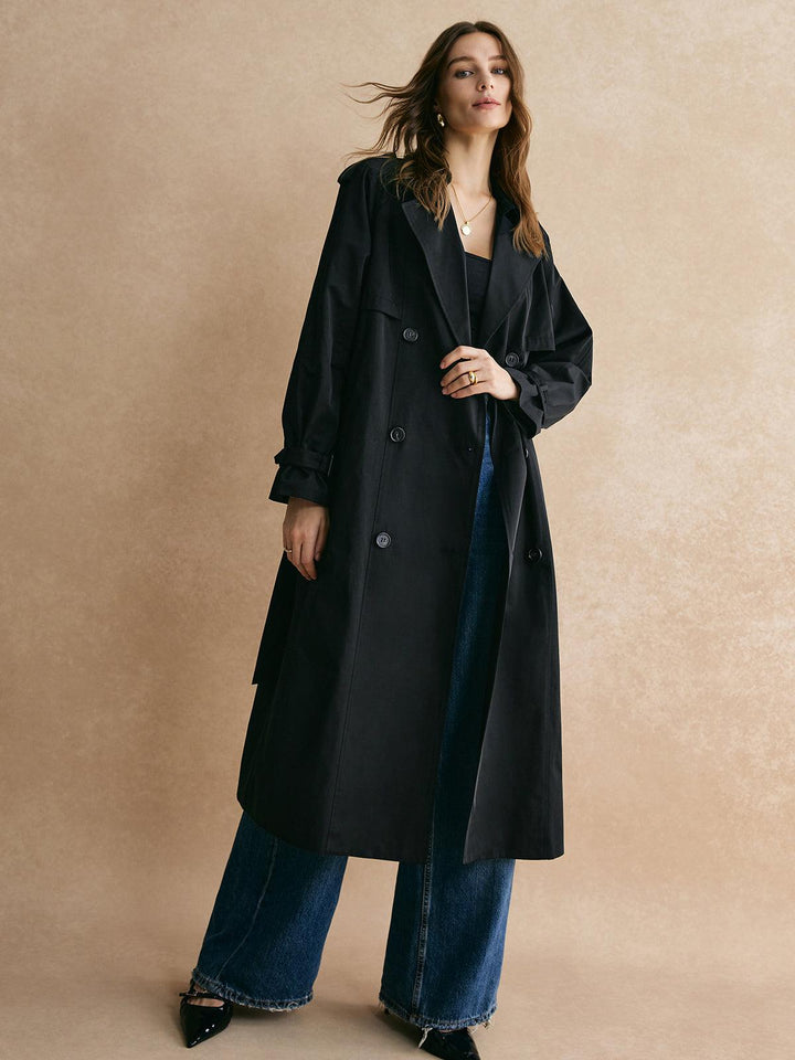 Einna | Women’s cotton-blend long trench coat with lapel collar
