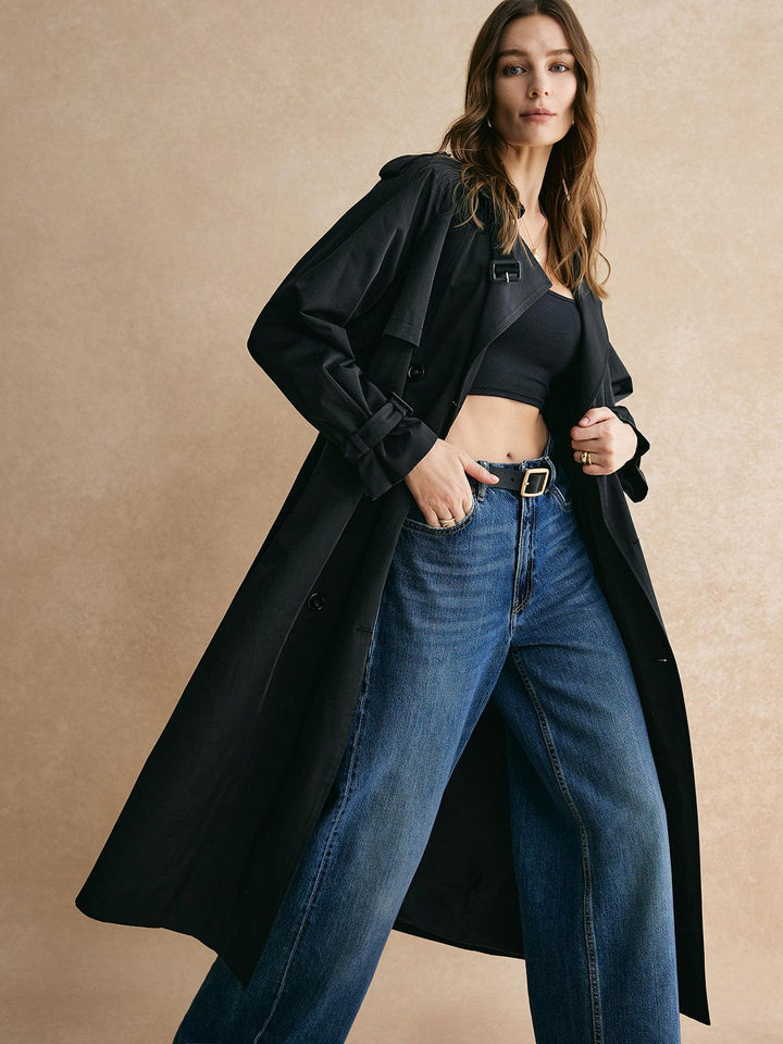 Einna | Women’s cotton-blend long trench coat with lapel collar