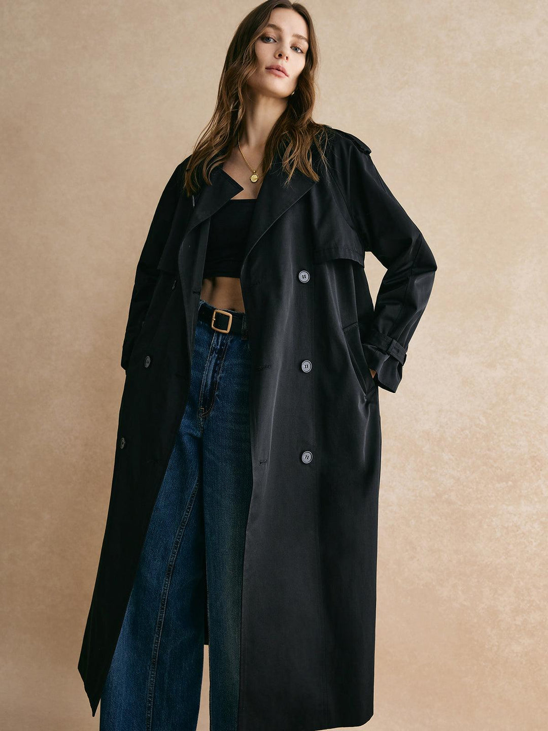 Einna | Women’s cotton-blend long trench coat with lapel collar