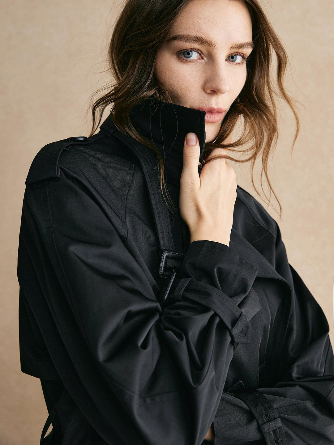 Einna | Women’s cotton-blend long trench coat with lapel collar